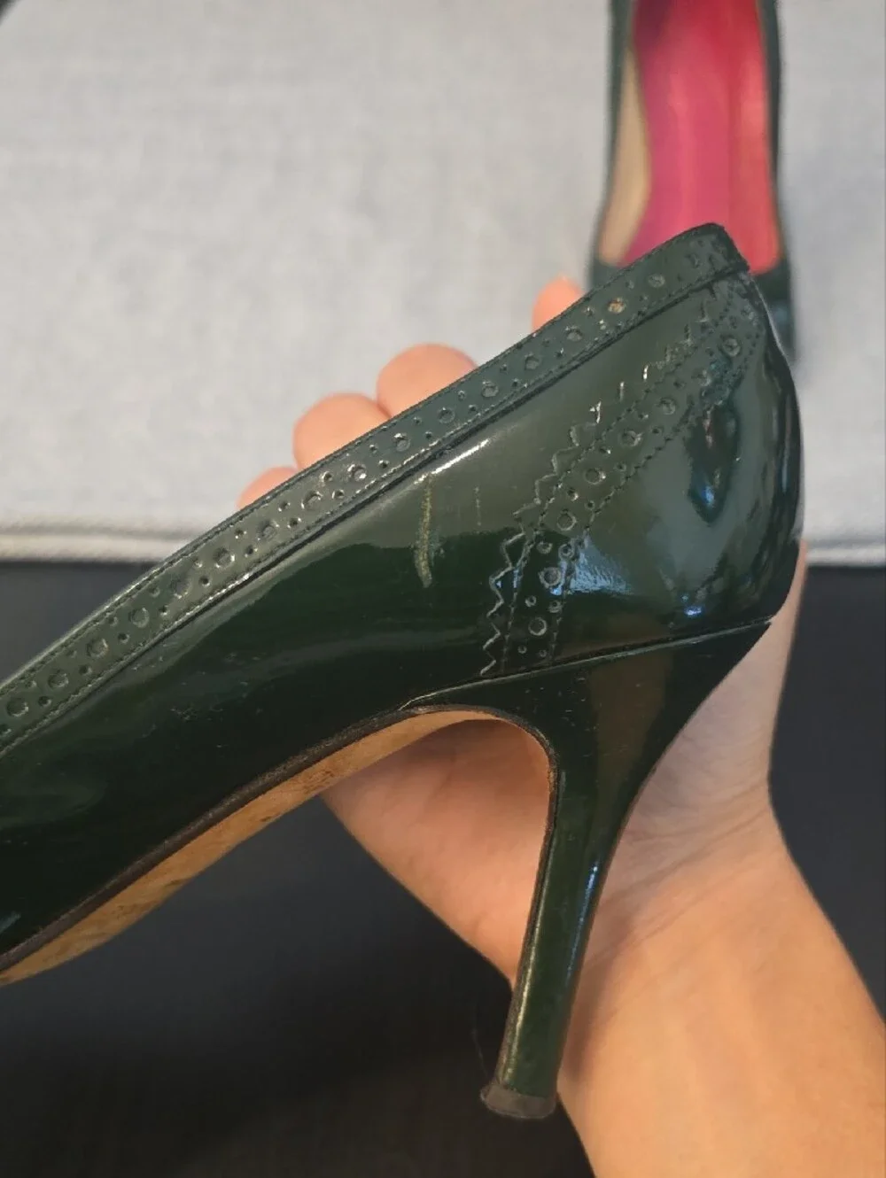 Vintage Y2K Kate Spade New York Green Patent Leather Brogue Pumps Heels, 6.5